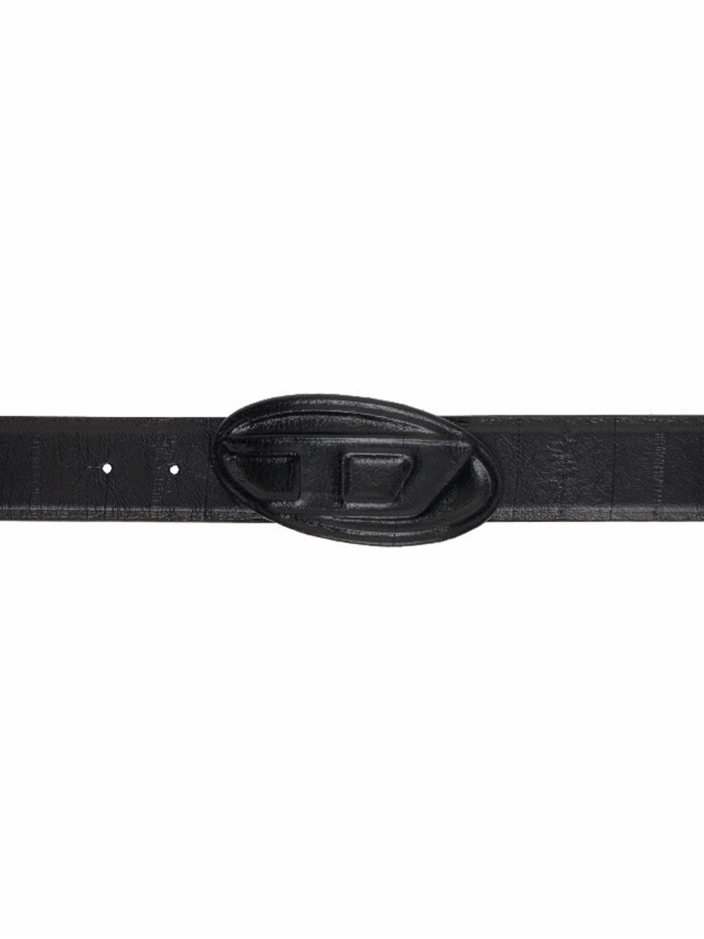 Diesel Men's Black Leather Belt with Oval Sculpted Buckle